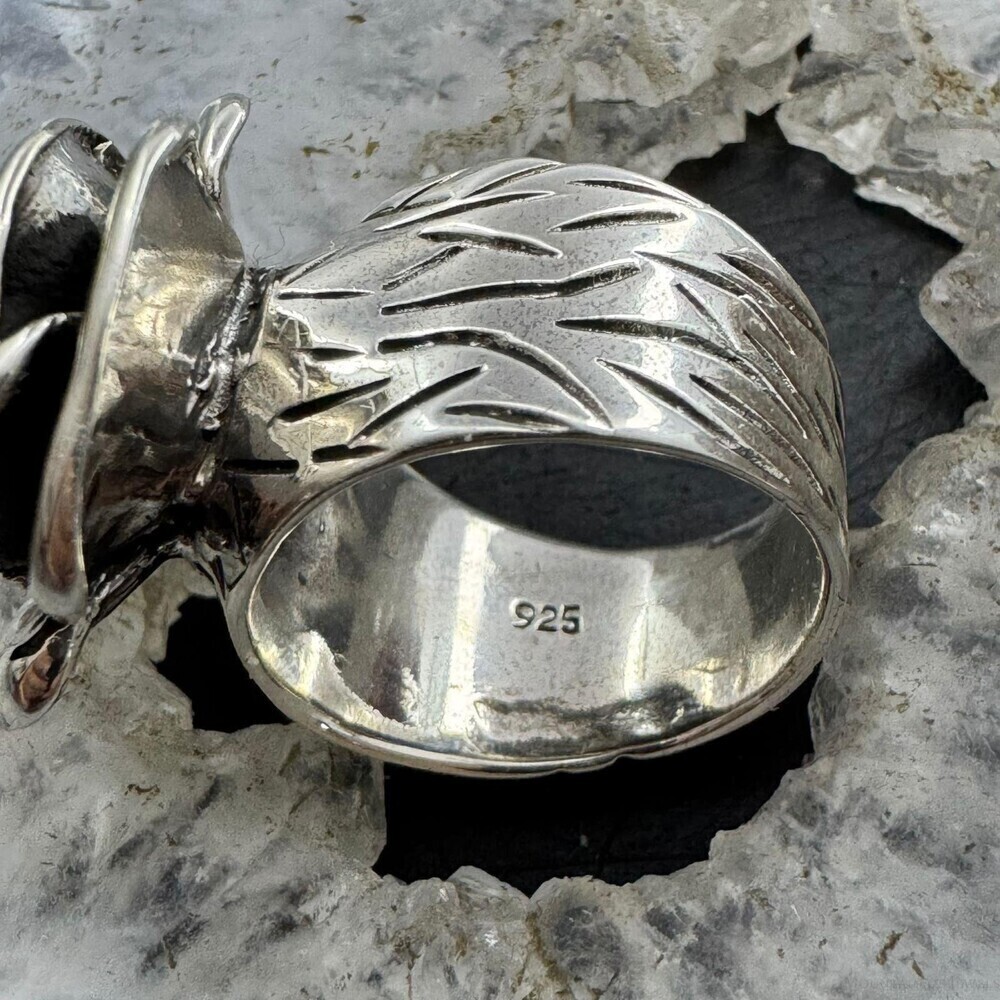 Sterling Silver Rose with Decorated Band Fashion Ring For Women, Taxco Mexico - Picture 7 of 10